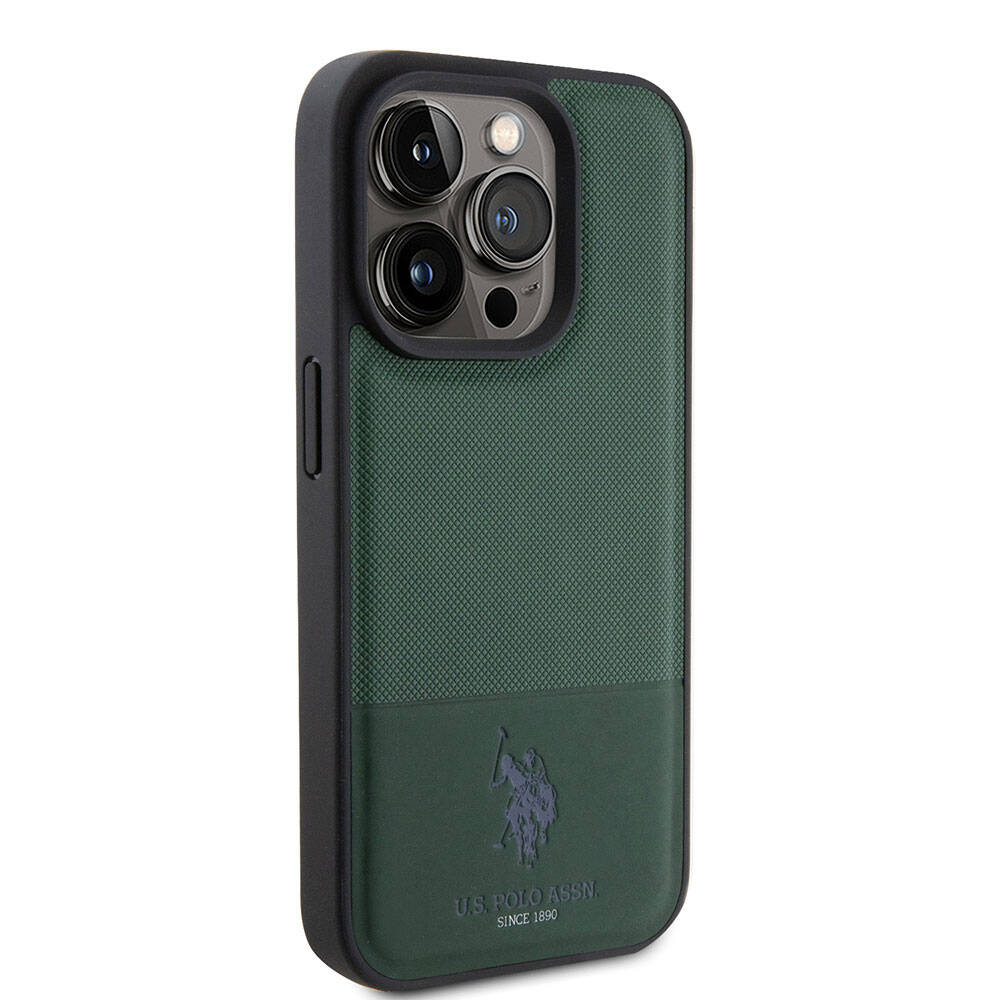 Apple iPhone 15 Pro Uyumlu Kılıf U.S. Polo Assn. Orjinal Lisanslı Suni Deri Arka Yüzey Baskı Logolu Örgü Desenli Kapak - 17