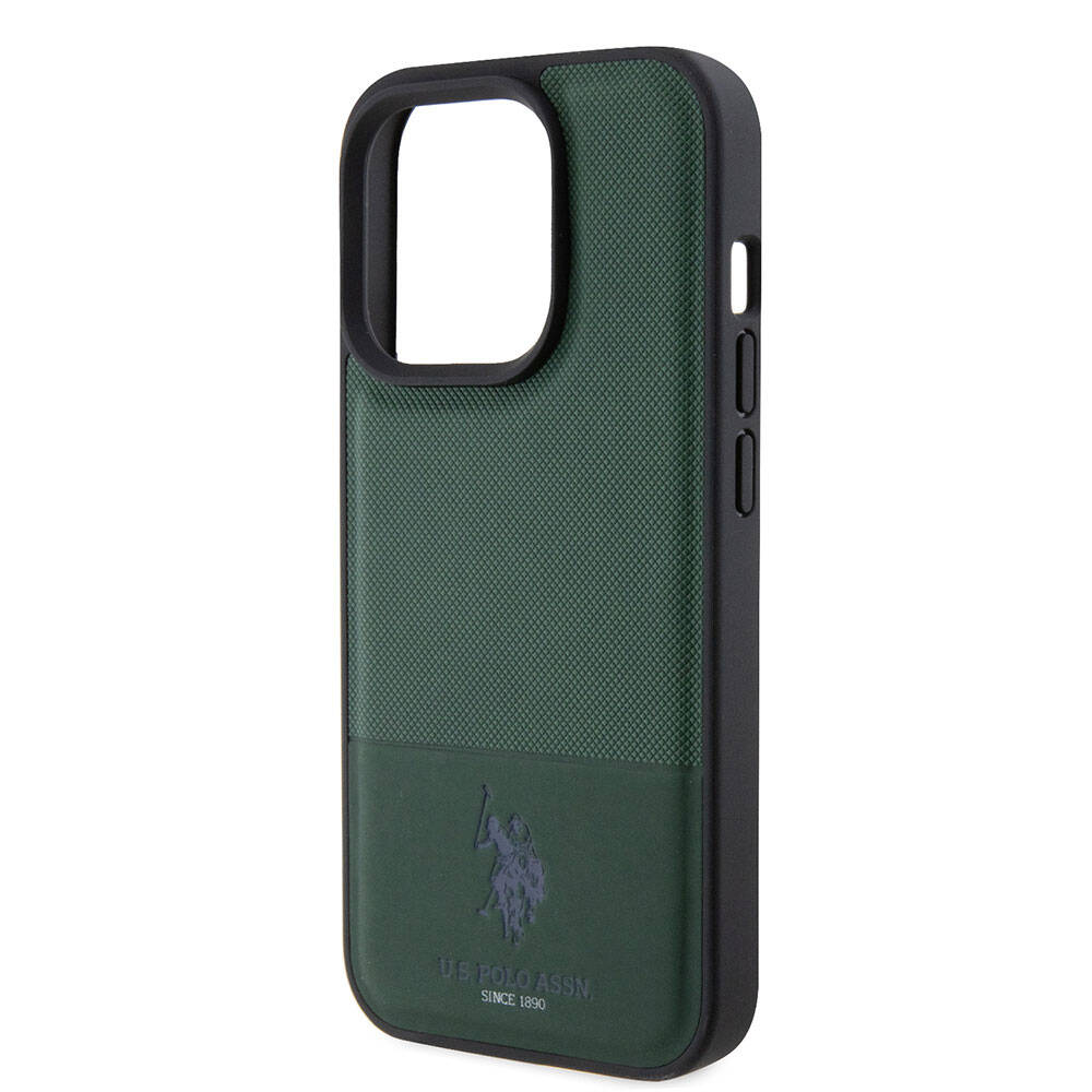 Apple iPhone 15 Pro Uyumlu Kılıf U.S. Polo Assn. Orjinal Lisanslı Suni Deri Arka Yüzey Baskı Logolu Örgü Desenli Kapak - 19
