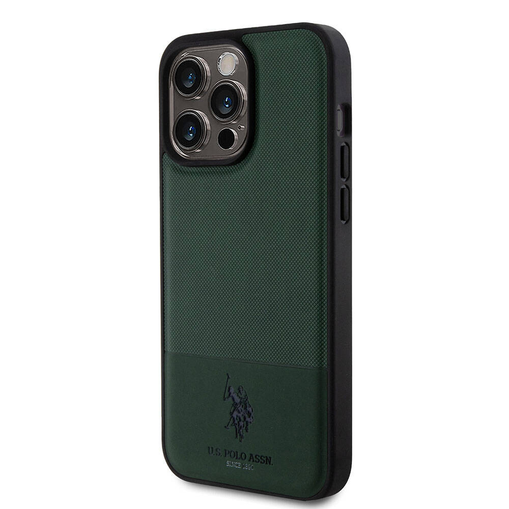 Apple iPhone 15 Pro Max Uyumlu Kılıf U.S. Polo Assn. Orjinal Lisanslı Suni Deri Arka Yüzey Baskı Logolu Örgü Desenli Kapak - 15