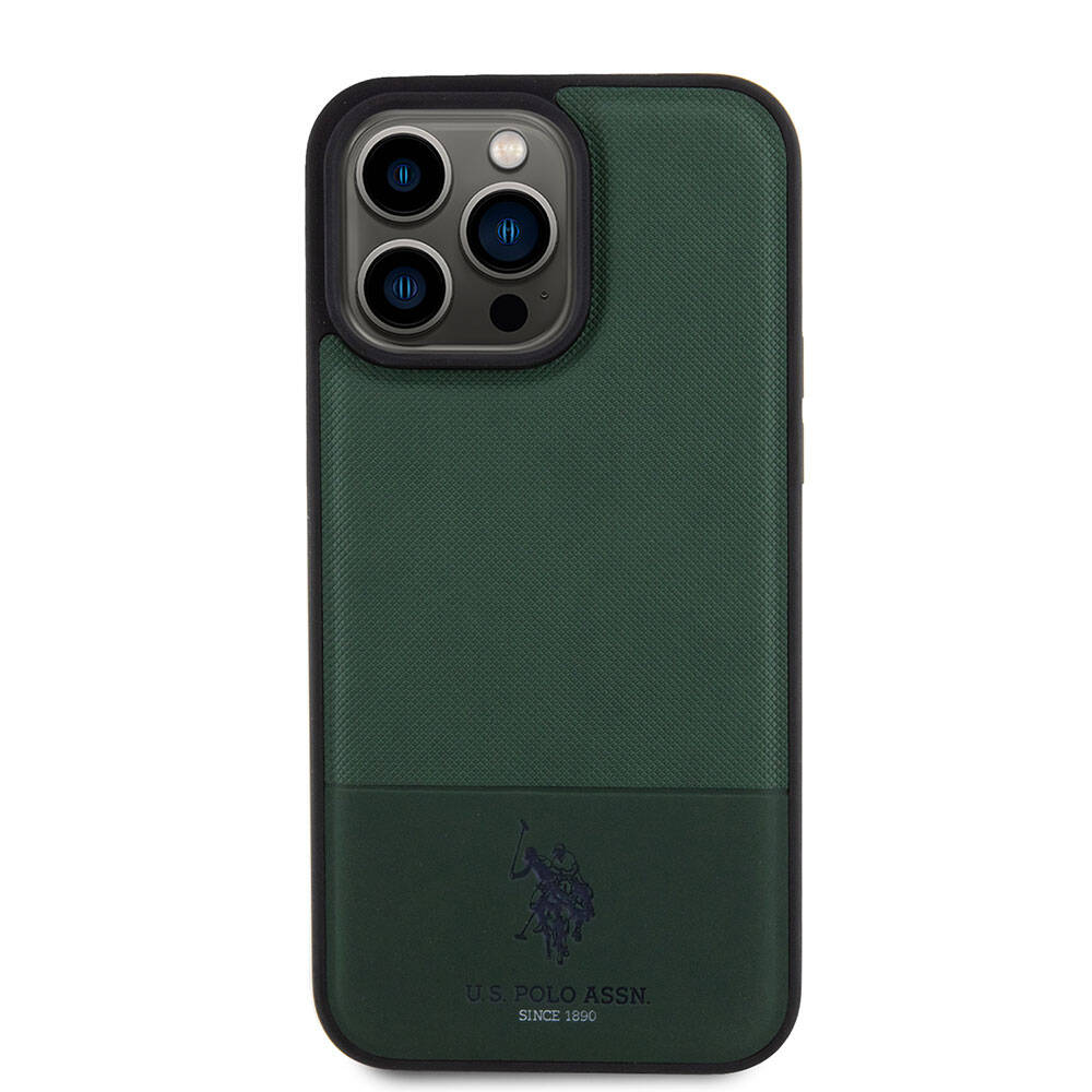Apple iPhone 15 Pro Max Uyumlu Kılıf U.S. Polo Assn. Orjinal Lisanslı Suni Deri Arka Yüzey Baskı Logolu Örgü Desenli Kapak - 16