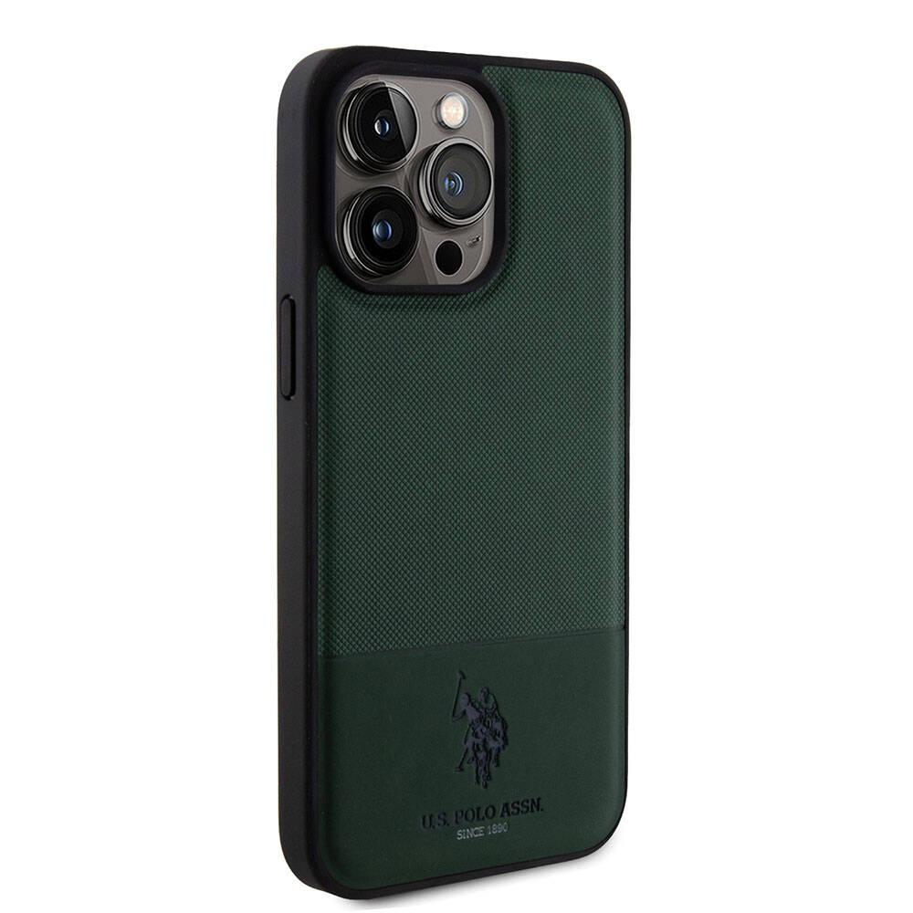 Apple iPhone 15 Pro Max Uyumlu Kılıf U.S. Polo Assn. Orjinal Lisanslı Suni Deri Arka Yüzey Baskı Logolu Örgü Desenli Kapak - 17