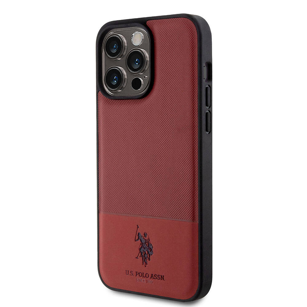 Apple iPhone 15 Pro Max Uyumlu Kılıf U.S. Polo Assn. Orjinal Lisanslı Suni Deri Arka Yüzey Baskı Logolu Örgü Desenli Kapak - 22