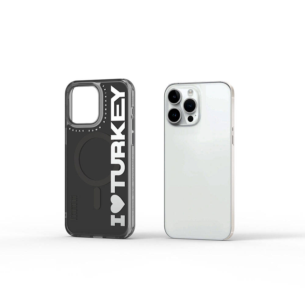 Apple iPhone 15 Pro Uyumlu Kılıf Magsafe Şarj Özellikli I Love Turkey Yazı Desenli Wiwu Turkey E Serisi Kapak - 5