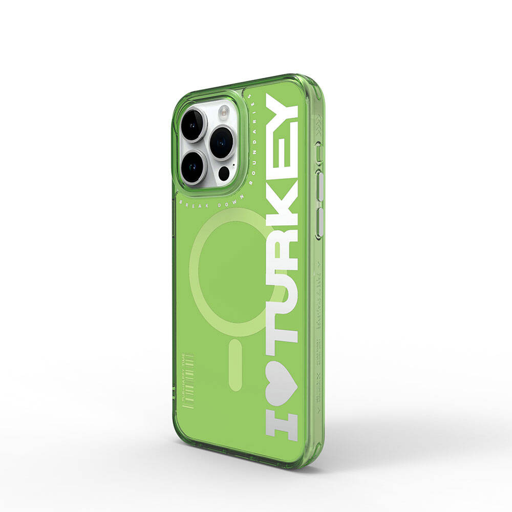 Apple iPhone 15 Pro Uyumlu Kılıf Magsafe Şarj Özellikli I Love Turkey Yazı Desenli Wiwu Turkey E Serisi Kapak - 11