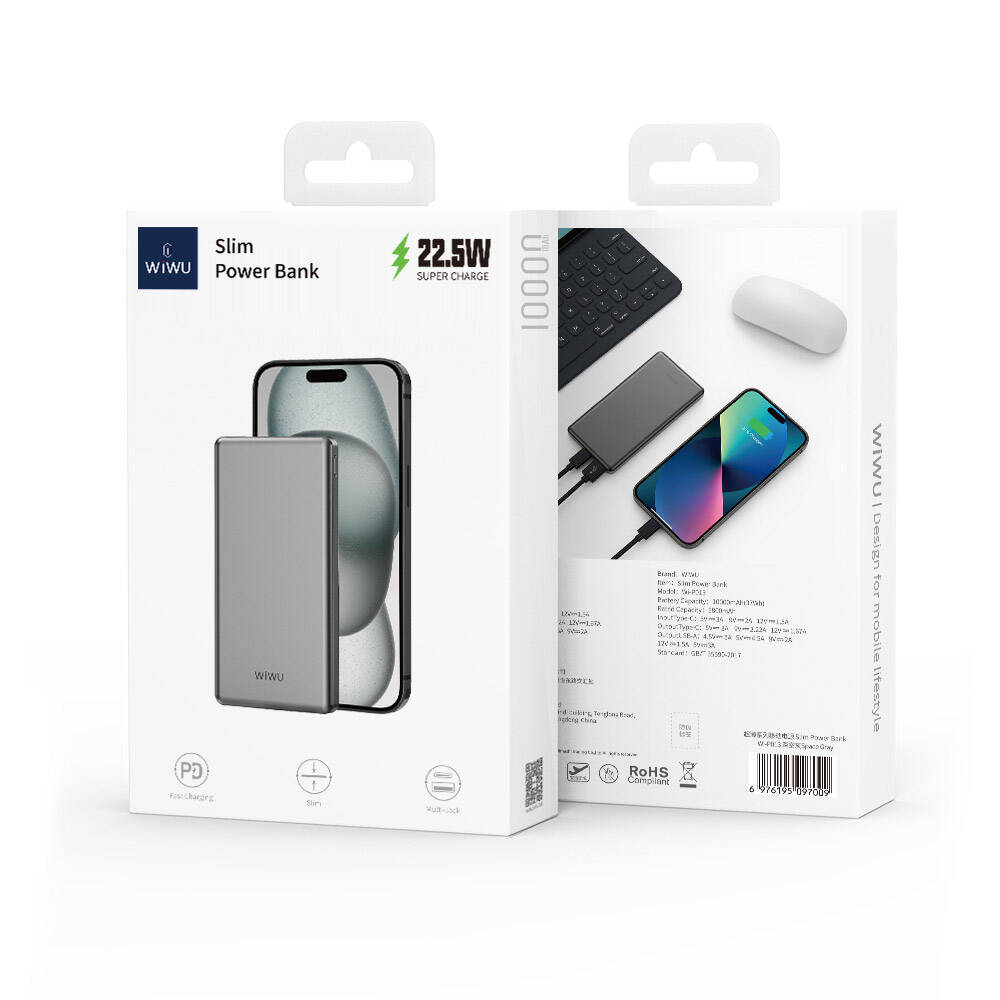 Wiwu Wi-P013 Slim Serisi LED Işık Göstergeli Ultra İnce Taşınabilir Powerbank 10000mAh 22.5W - 6
