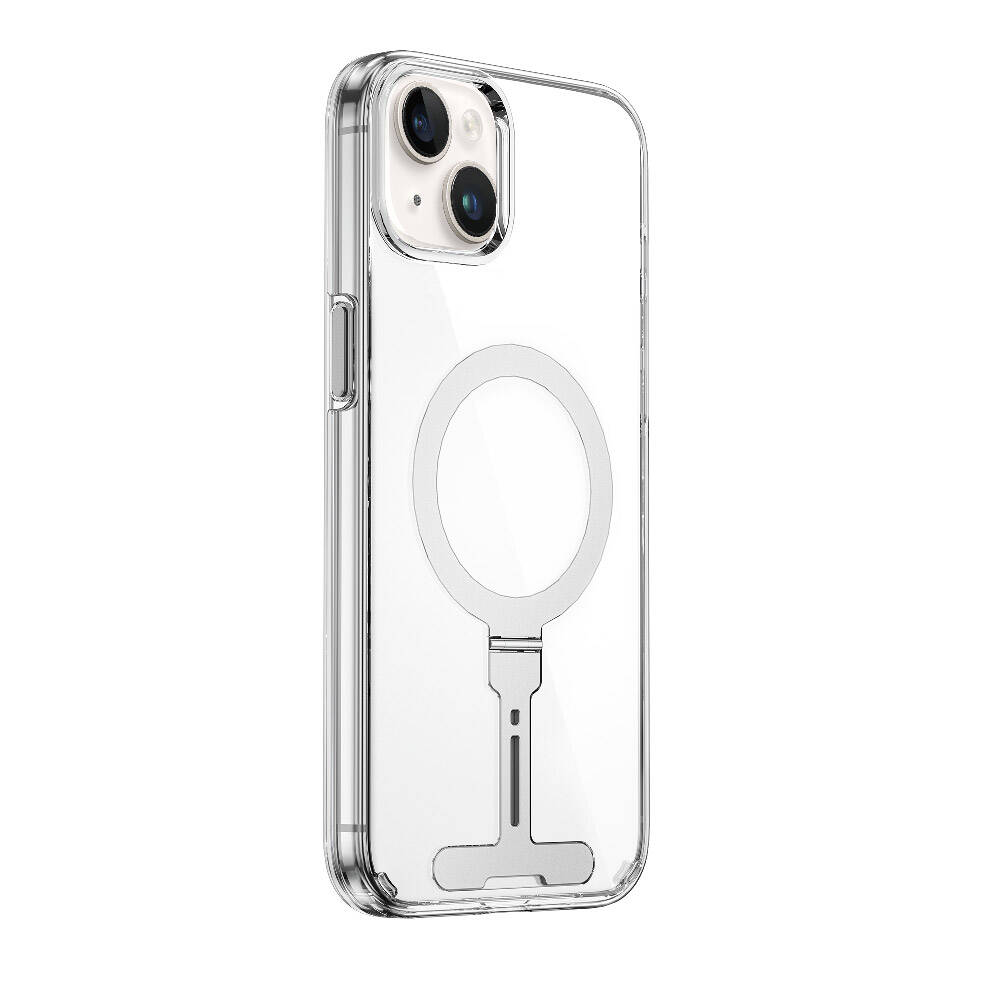 Apple iPhone 15 Uyumlu Kılıf Wiwu FYY-014 Magsafe Şarj Özellikli Alüminyum Alaşım Metal Standlı Şeffaf Kapak - 1