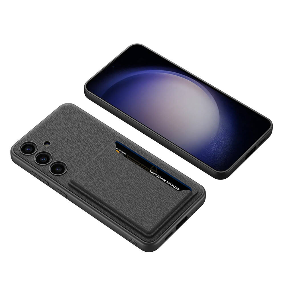 Samsung Galaxy S24 Uyumlu Suni Deri Arka Yüzey Sürgülü Kamera Korumalı Zore Kartlıklı Kıpta Silikon Kapak - 4