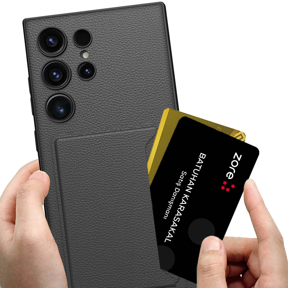 Samsung Galaxy S24 Ultra Uyumlu Suni Deri Arka Yüzey Sürgülü Kamera Korumalı Zore Kartlıklı Kıpta Silikon Kapak - 1