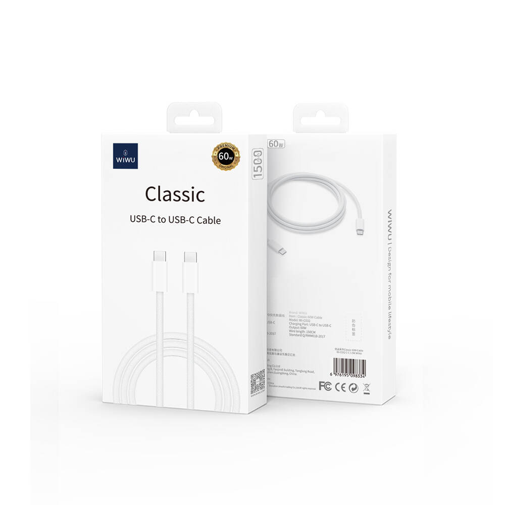Wiwu Wi-C032 Classic Serisi 60W Hızlı Şarj Özellikli Type-C to Type-C Kablo 1.5M - 1