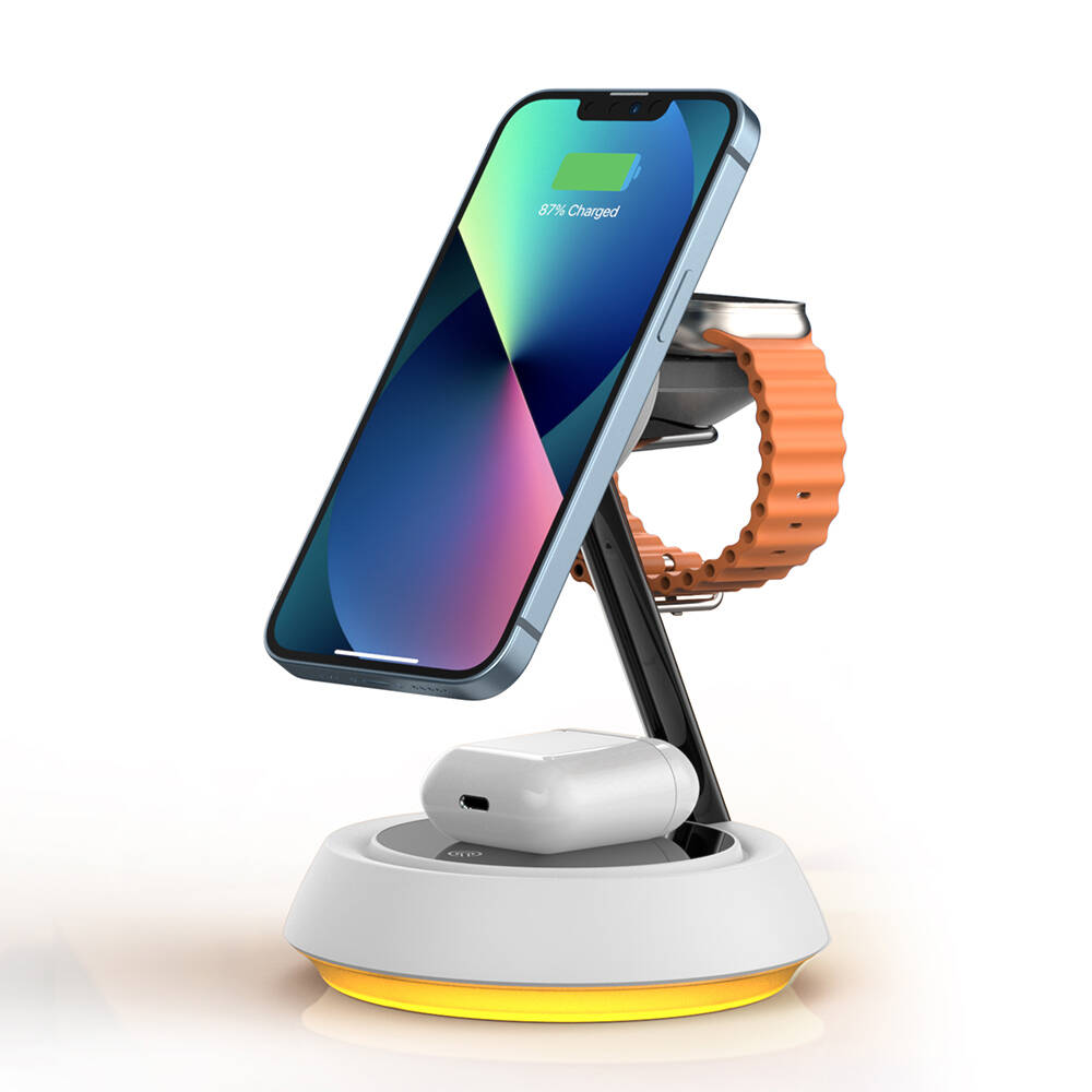 Wiwu Wi-W002 3in1 Hızlı Şarj Özellikli Magnetik Kablosuz Şarj Standı - 1