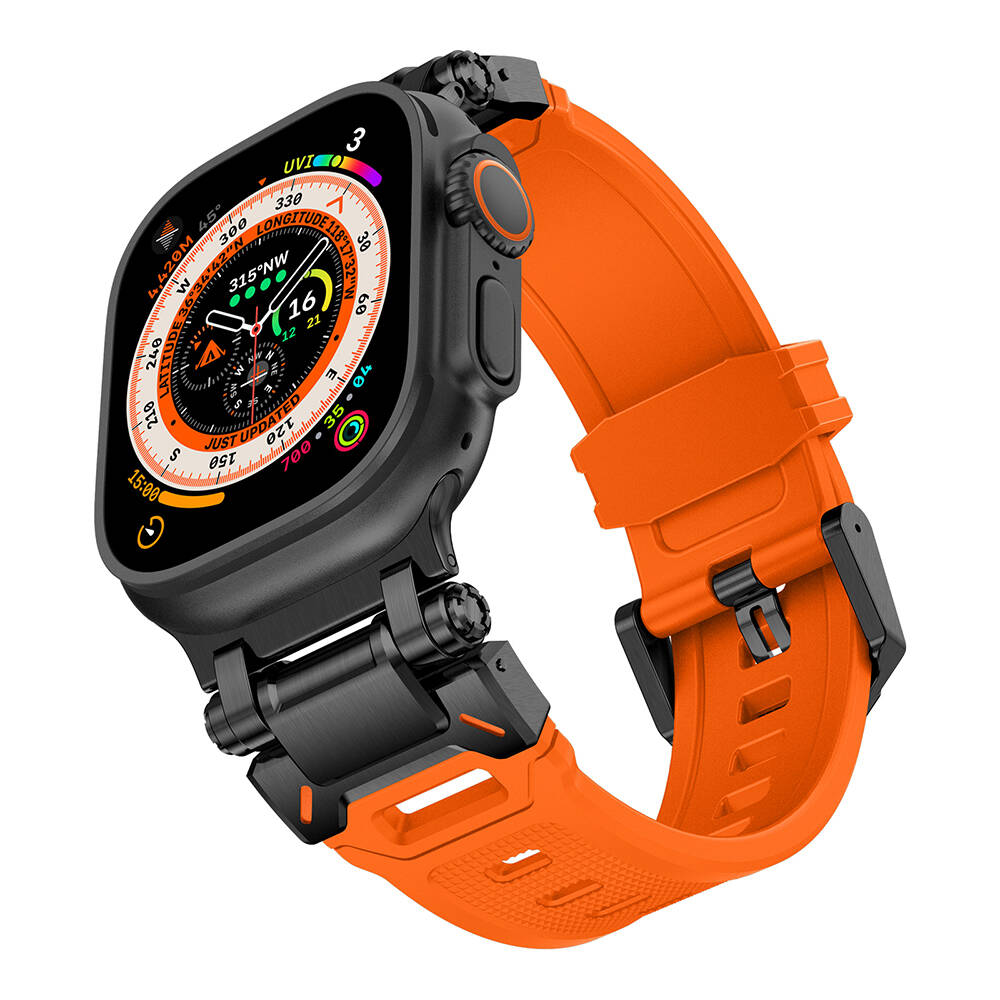 Apple Watch Ultra 49mm Uyumlu Zore KRD-101 Titanyum Metal Başlıklı Silikon Kordon - 8
