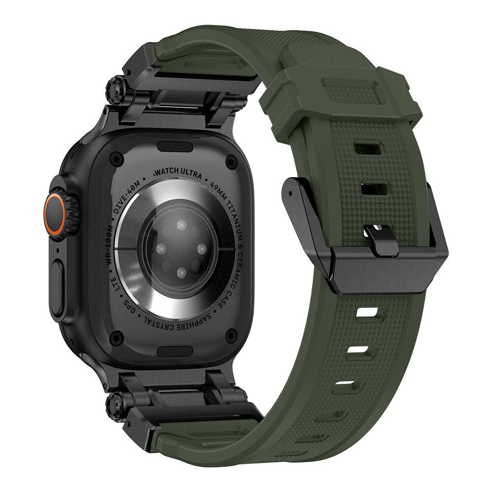 Apple Watch Ultra 49mm Uyumlu Zore KRD-101 Titanyum Metal Başlıklı Silikon Kordon - 9