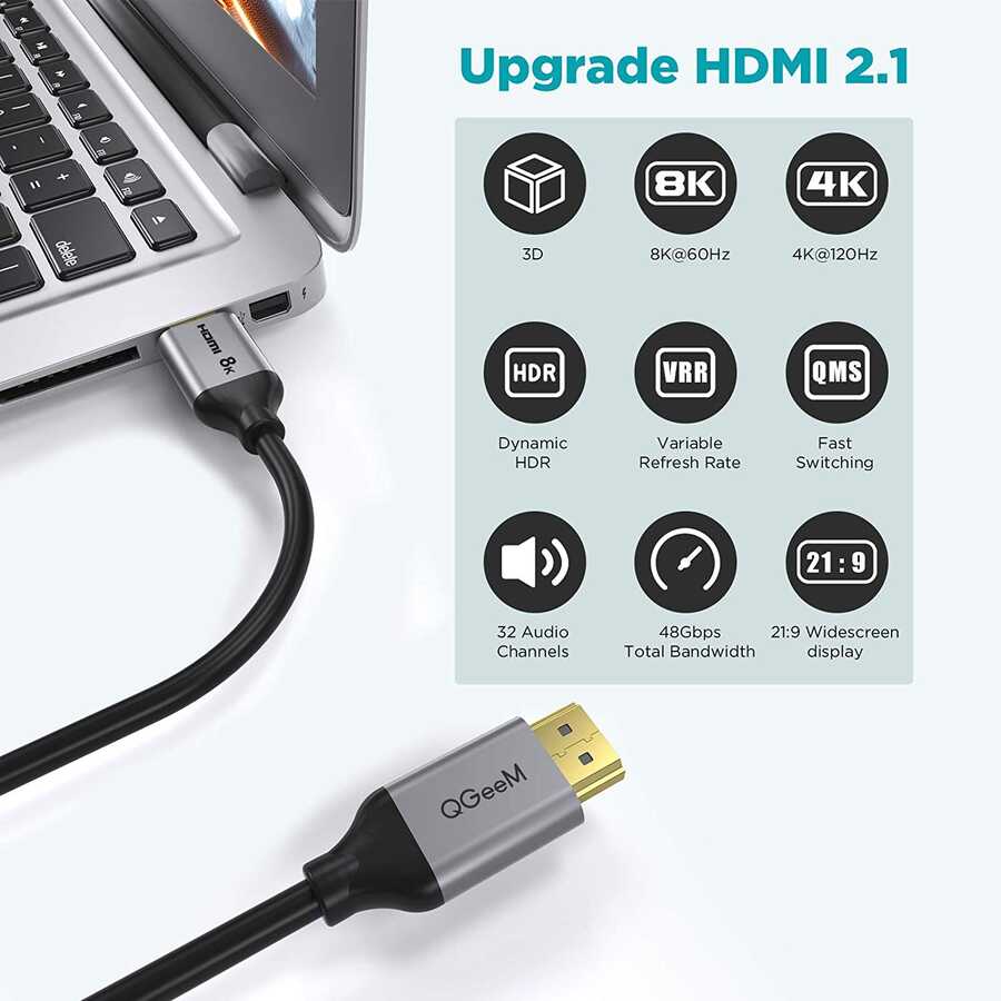 Qgeem QG-AV17 Görüntü ve Ses Aktarıcı HDMI Kablo 2.1 Versiyon 8K HD Kalite 48Gbps 4.57 metre - 5