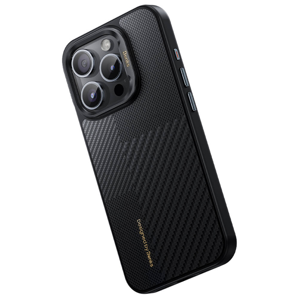 Apple iPhone 15 Pro Uyumlu Kılıf Magsafe Şarj Özellikli Karbon Fiber Benks Montage Hybrid Armor Pro 600D Kevlar Kapak - 11