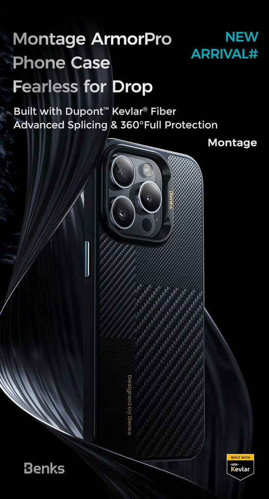 Apple iPhone 15 Pro Max Uyumlu Kılıf Magsafe Şarj Özellikli Karbon Fiber Benks Montage Hybrid Armor Pro 600D Kevlar Kapak - 14