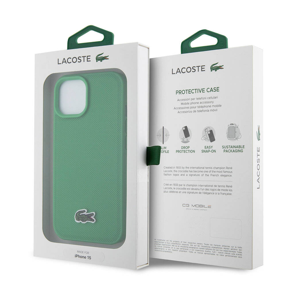 Apple iPhone 15 Uyumlu Kılıf Lacoste Orjinal Lisanslı PU Pike Desenli Arka Yüzey İkonik Timsah Dokuma Logolu Kapak - 7