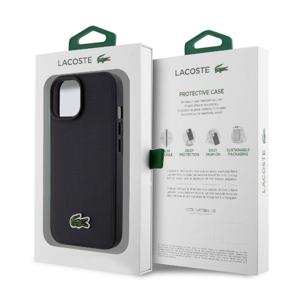 Apple iPhone 15 Uyumlu Kılıf Lacoste Orjinal Lisanslı PU Pike Desenli Arka Yüzey İkonik Timsah Dokuma Logolu Kapak - 14
