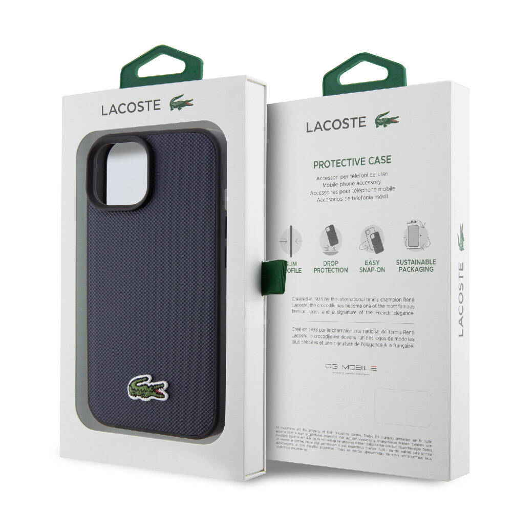 Apple iPhone 15 Uyumlu Kılıf Lacoste Orjinal Lisanslı PU Pike Desenli Arka Yüzey İkonik Timsah Dokuma Logolu Kapak - 21