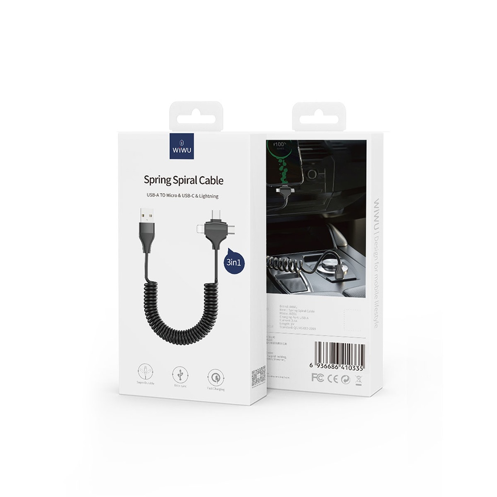 Wiwu Spiral Tasarımlı Micro Type-C ve Lightning 3in1 Spring Spiral Kablo 1m - 2