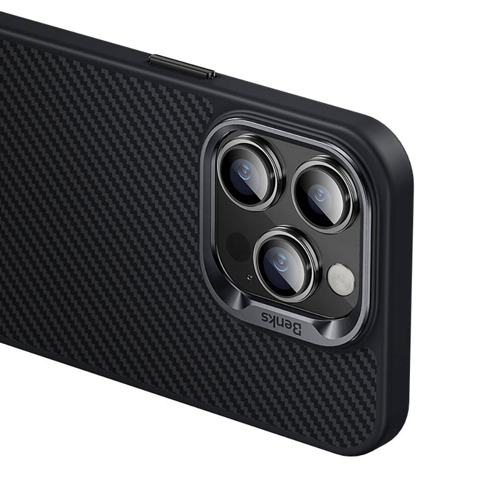 Apple iPhone 14 Pro Max Uyumlu Kılıf Karbon Fiber Magsafe Şarj Özellikli Benks Hybrid ArmorPro 600D Kevlar Kapak - 1