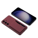 Samsung Galaxy S24 Plus Uyumlu Suni Deri Arka Yüzey Sürgülü Kamera Korumalı Zore Kartlıklı Kıpta Silikon Kapak - 6