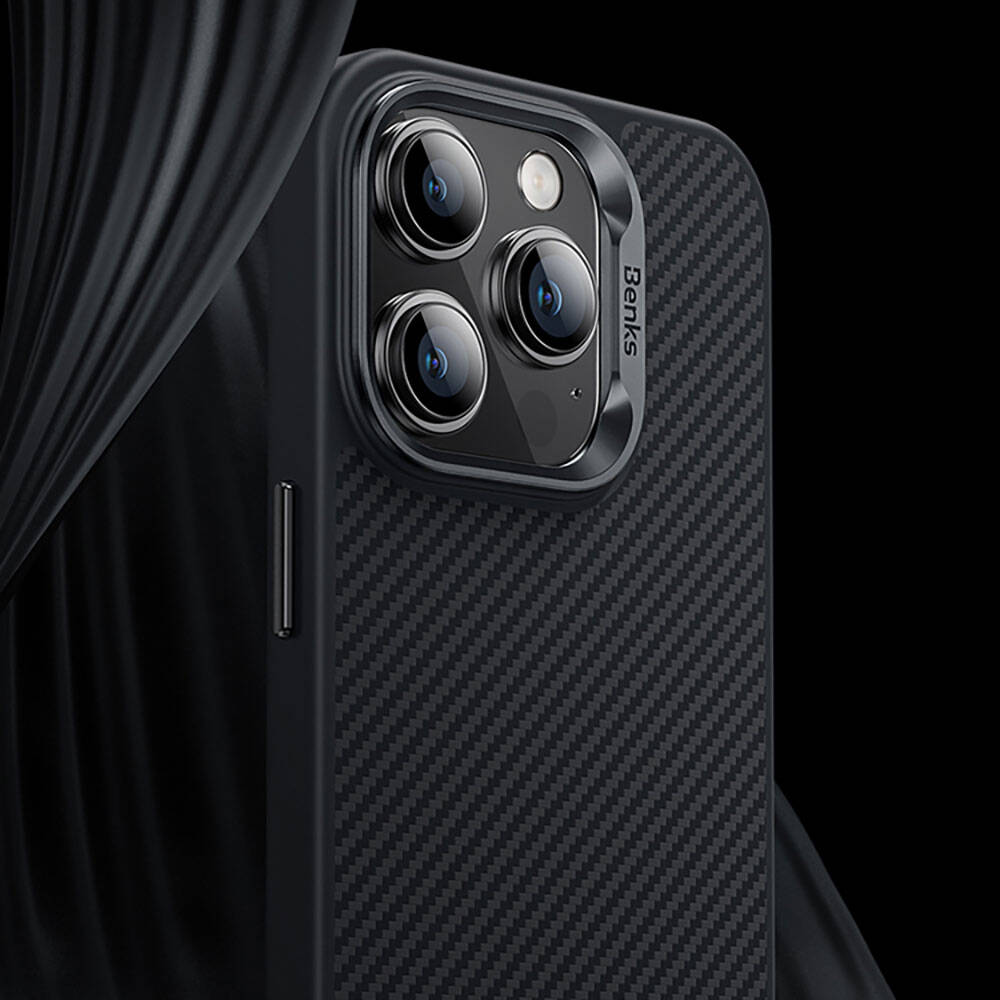 Apple iPhone 14 Pro Max Uyumlu Kılıf Karbon Fiber Magsafe Şarj Özellikli Benks Hybrid ArmorPro 600D Kevlar Kapak - 6