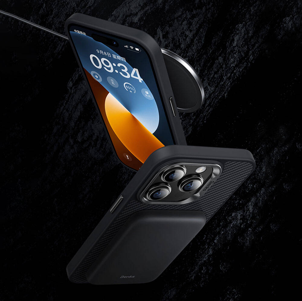 Apple iPhone 14 Pro Max Uyumlu Kılıf Karbon Fiber Magsafe Şarj Özellikli Benks Hybrid ArmorPro 600D Kevlar Kapak - 9