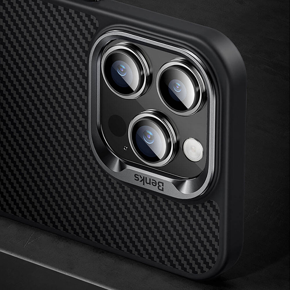 Apple iPhone 14 Pro Max Uyumlu Kılıf Karbon Fiber Magsafe Şarj Özellikli Benks Hybrid ArmorPro 600D Kevlar Kapak - 11