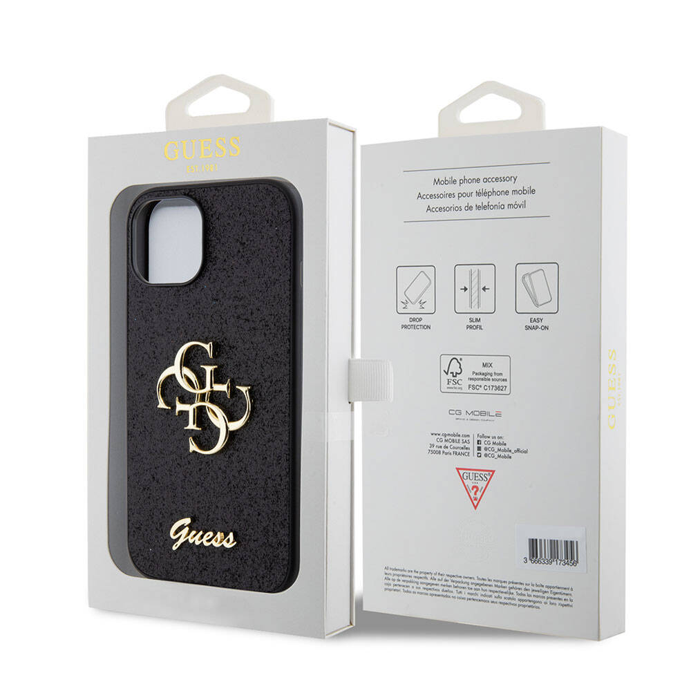 Apple iPhone 15 Uyumlu Kılıf Guess Orjinal Lisanslı 4G Büyük Metal Logolu Glitter Kapak - 6