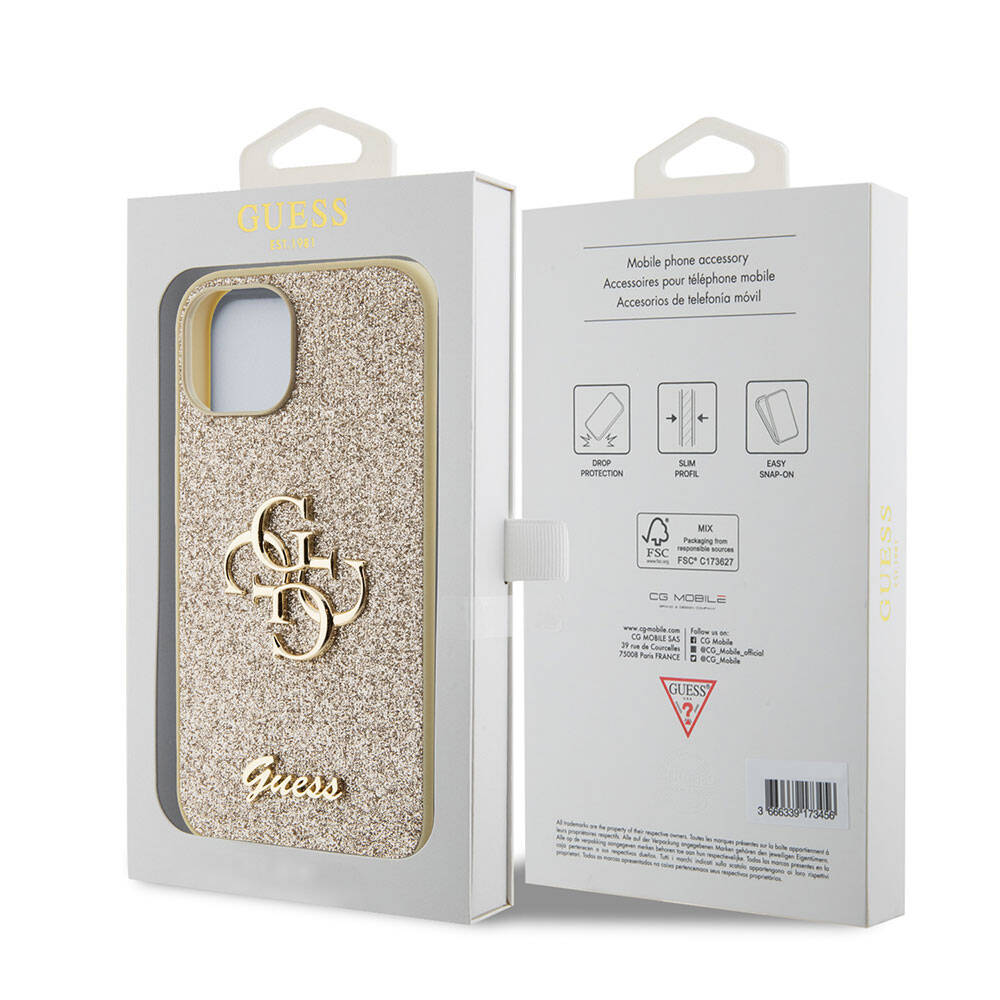 Apple iPhone 15 Uyumlu Kılıf Guess Orjinal Lisanslı 4G Büyük Metal Logolu Glitter Kapak - 13