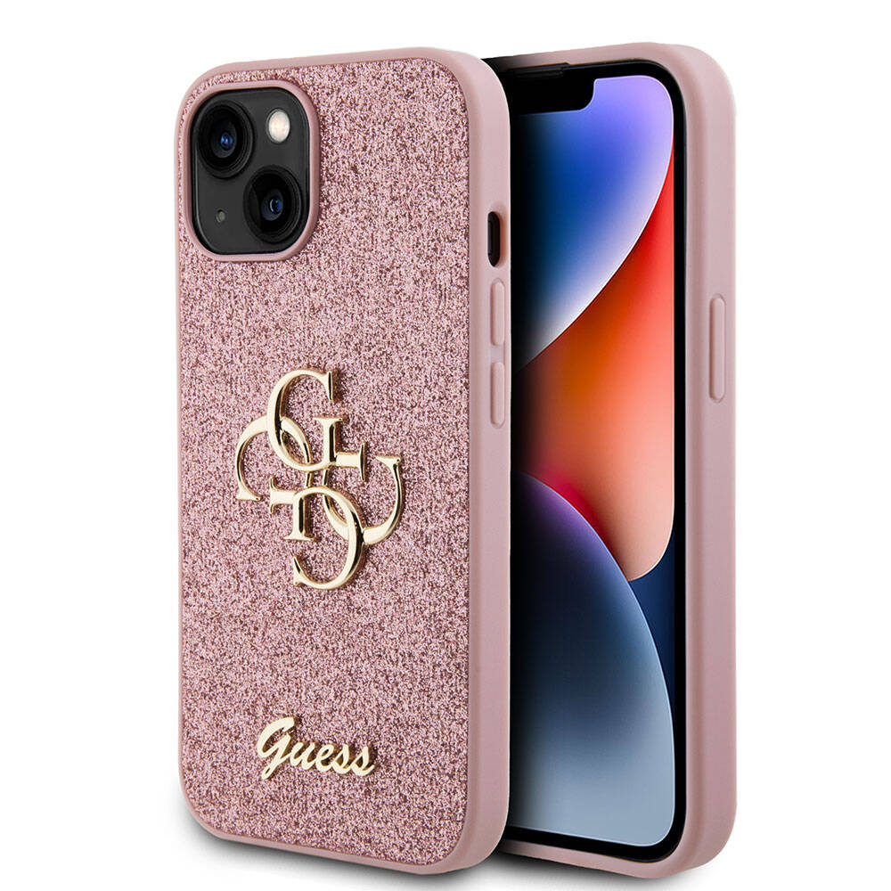 Apple iPhone 15 Uyumlu Kılıf Guess Orjinal Lisanslı 4G Büyük Metal Logolu Glitter Kapak - 14