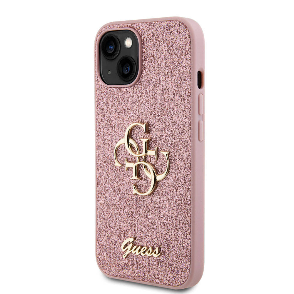 Apple iPhone 15 Uyumlu Kılıf Guess Orjinal Lisanslı 4G Büyük Metal Logolu Glitter Kapak - 15
