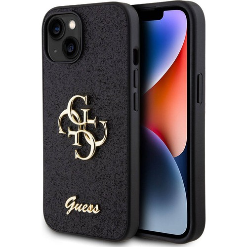 Apple iPhone 15 Uyumlu Kılıf Guess Orjinal Lisanslı 4G Büyük Metal Logolu Glitter Kapak