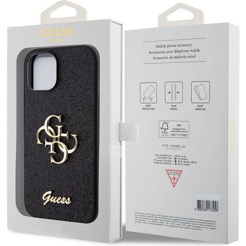 Apple iPhone 15 Uyumlu Kılıf Guess Orjinal Lisanslı 4G Büyük Metal Logolu Glitter Kapak