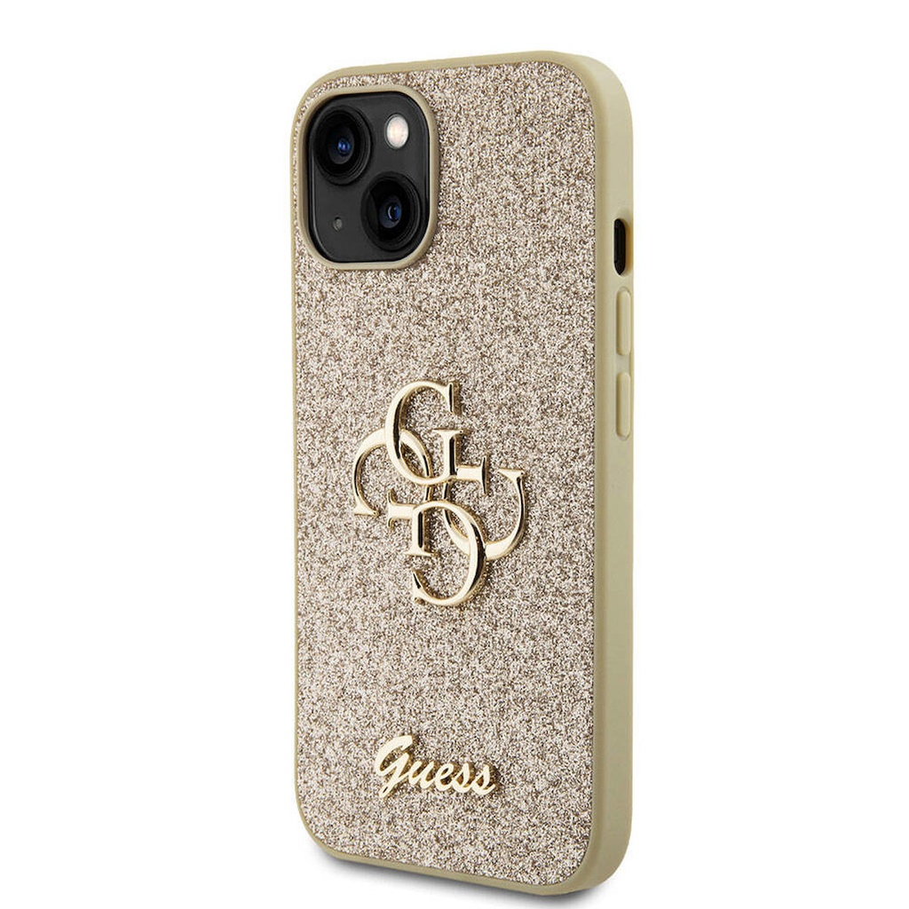 Apple iPhone 15 Uyumlu Kılıf Guess Orjinal Lisanslı 4G Büyük Metal Logolu Glitter Kapak