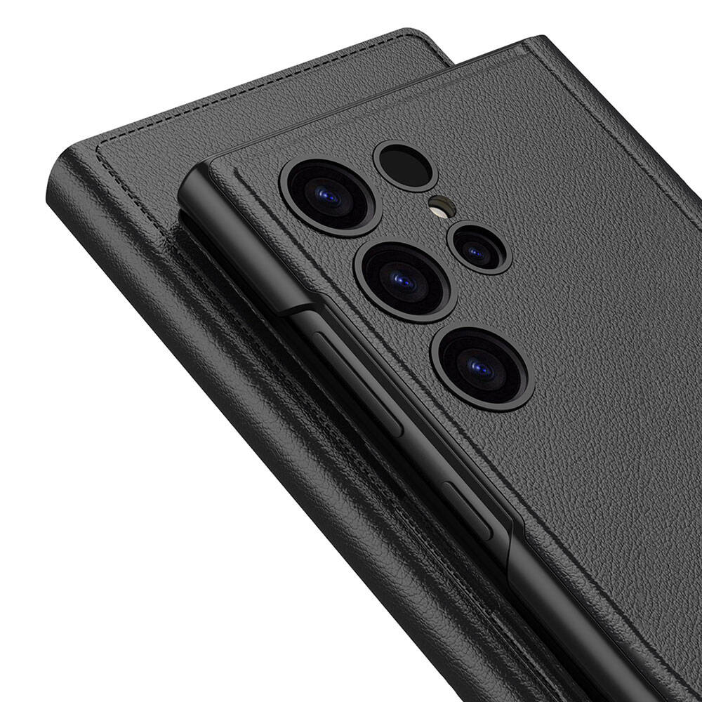 Samsung Galaxy S24 Ultra Uyumlu Kılıf Kamera Korumalı Suni Deri Tasarım Zore Droga Standlı Kartlıklı Kapaklı Kılıf - 1