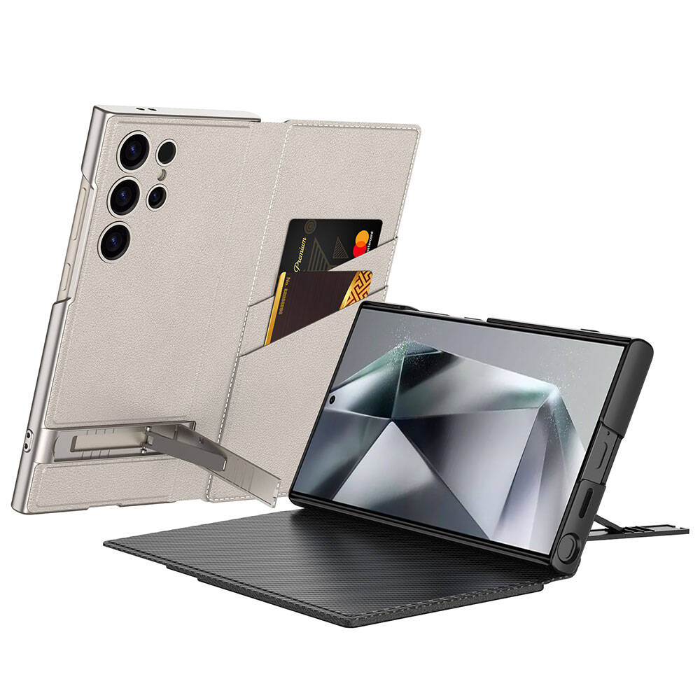 Samsung Galaxy S24 Ultra Uyumlu Kılıf Kamera Korumalı Suni Deri Tasarım Zore Droga Standlı Kartlıklı Kapaklı Kılıf - 3