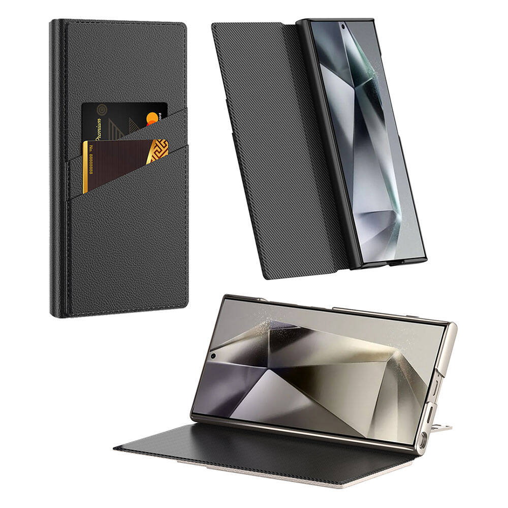 Samsung Galaxy S24 Ultra Uyumlu Kılıf Kamera Korumalı Suni Deri Tasarım Zore Droga Standlı Kartlıklı Kapaklı Kılıf - 9