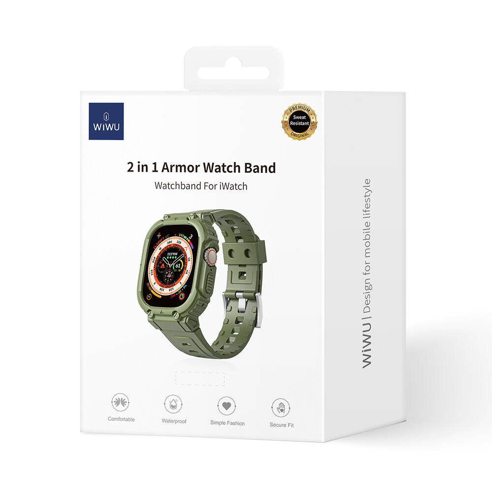 Apple Watch 44mm Uyumlu Wiwu Wi-WB014 Armor Serisi 2in1 Sert PC Kasa Koruyuculu Silikon Kordon - 1