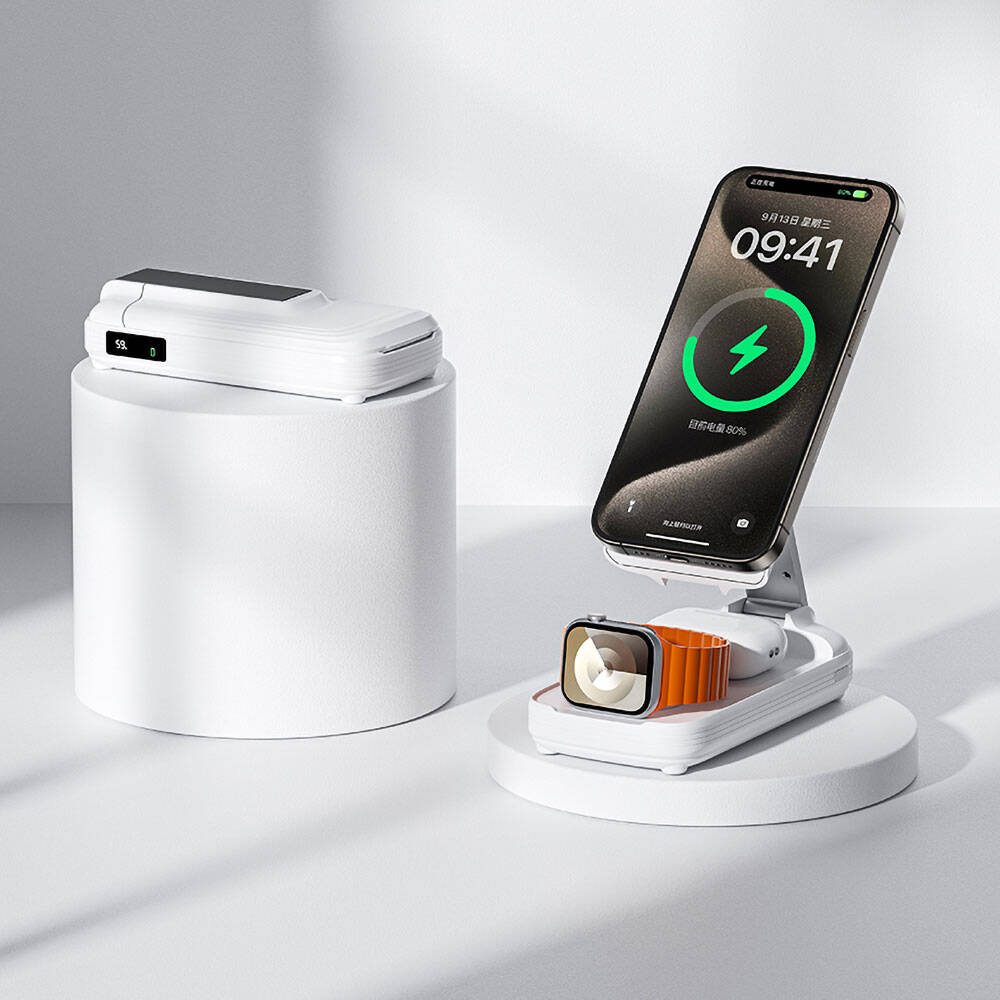 Benks MP13 5in1 Dijital LED Göstergeli Katlanabilir Kablosuz Şarj Standlı Powerbank 15W 10000mAh - 6