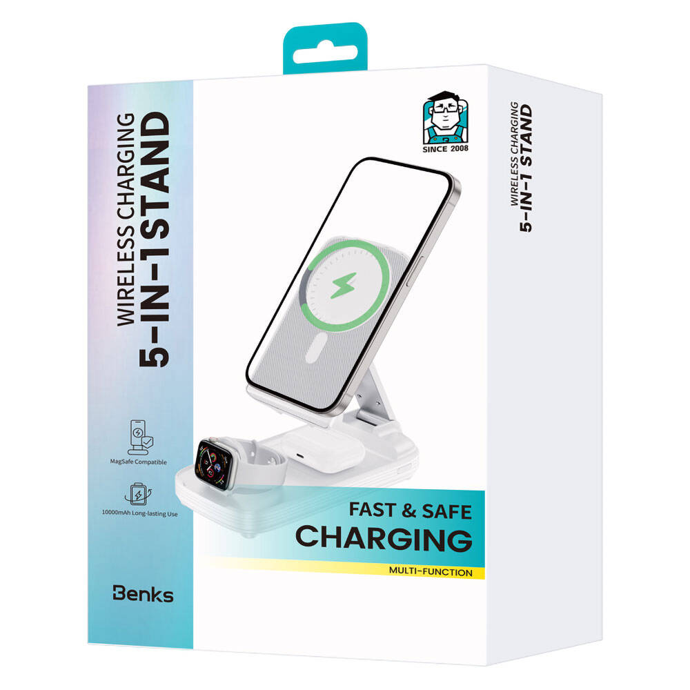 Benks MP13 5in1 Dijital LED Göstergeli Katlanabilir Kablosuz Şarj Standlı Powerbank 15W 10000mAh - 10