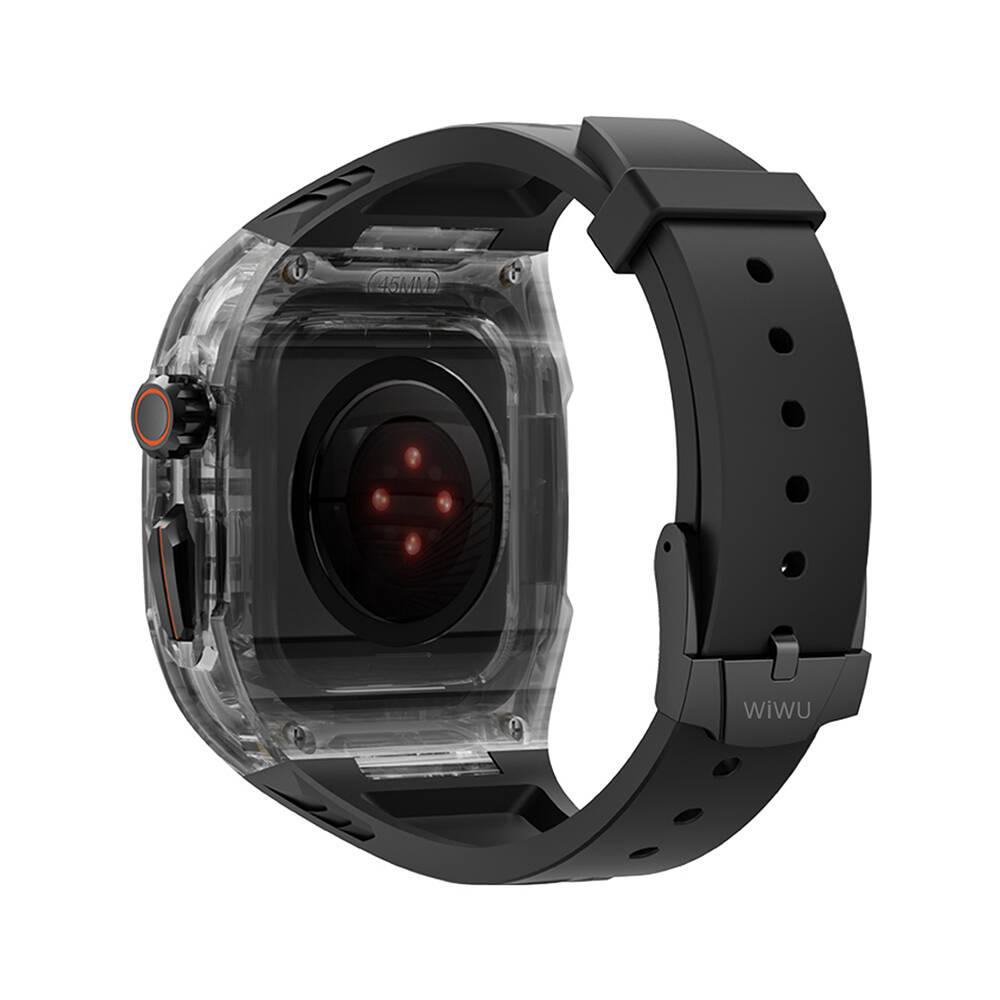 Apple Watch 7 45mm Uyumlu Wiwu Wi-WB013 Rambo Serisi 2in1 Şeffaf PC Kasa Koruyuculu Kauçuk Kordon - 3