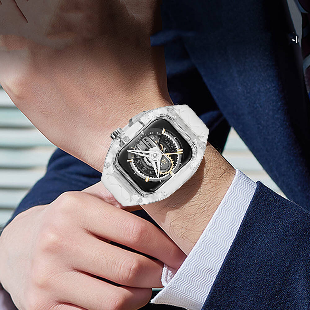 Apple Watch 7 45mm Uyumlu Wiwu Wi-WB013 Rambo Serisi 2in1 Şeffaf PC Kasa Koruyuculu Kauçuk Kordon - 10