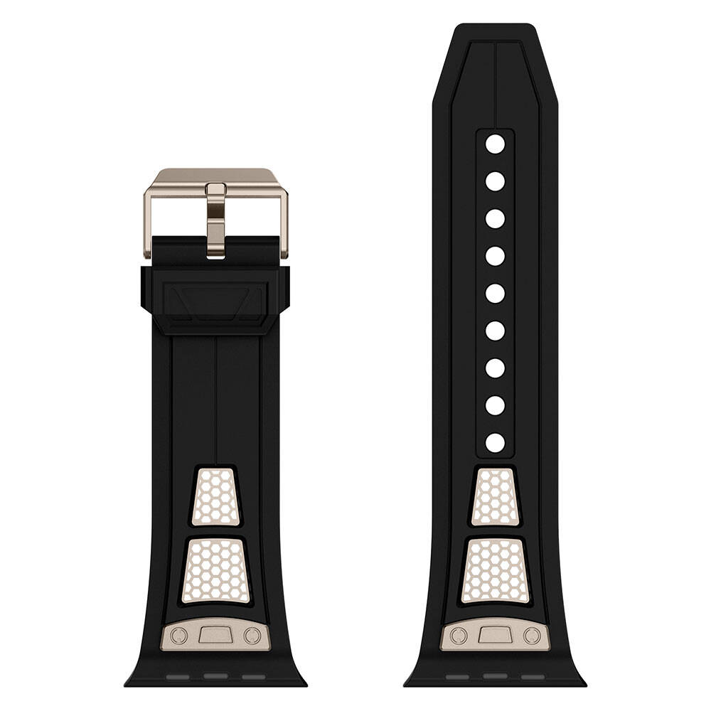 Apple Watch 44mm Uyumlu Kordon Zore KRD-117 Hava Alabilen Delikli Metal Süslemeli Desenli Silikon Kayış - 2