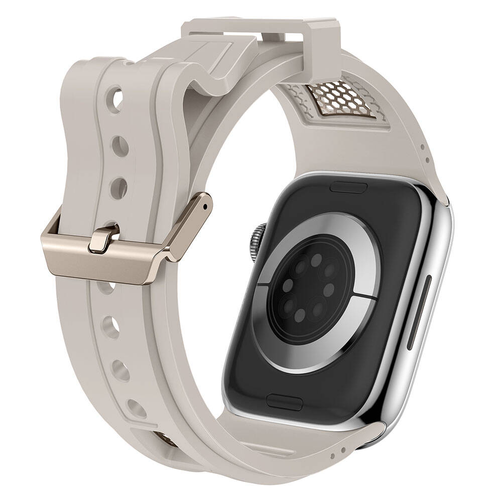 Apple Watch 44mm Uyumlu Kordon Zore KRD-117 Hava Alabilen Delikli Metal Süslemeli Desenli Silikon Kayış - 5