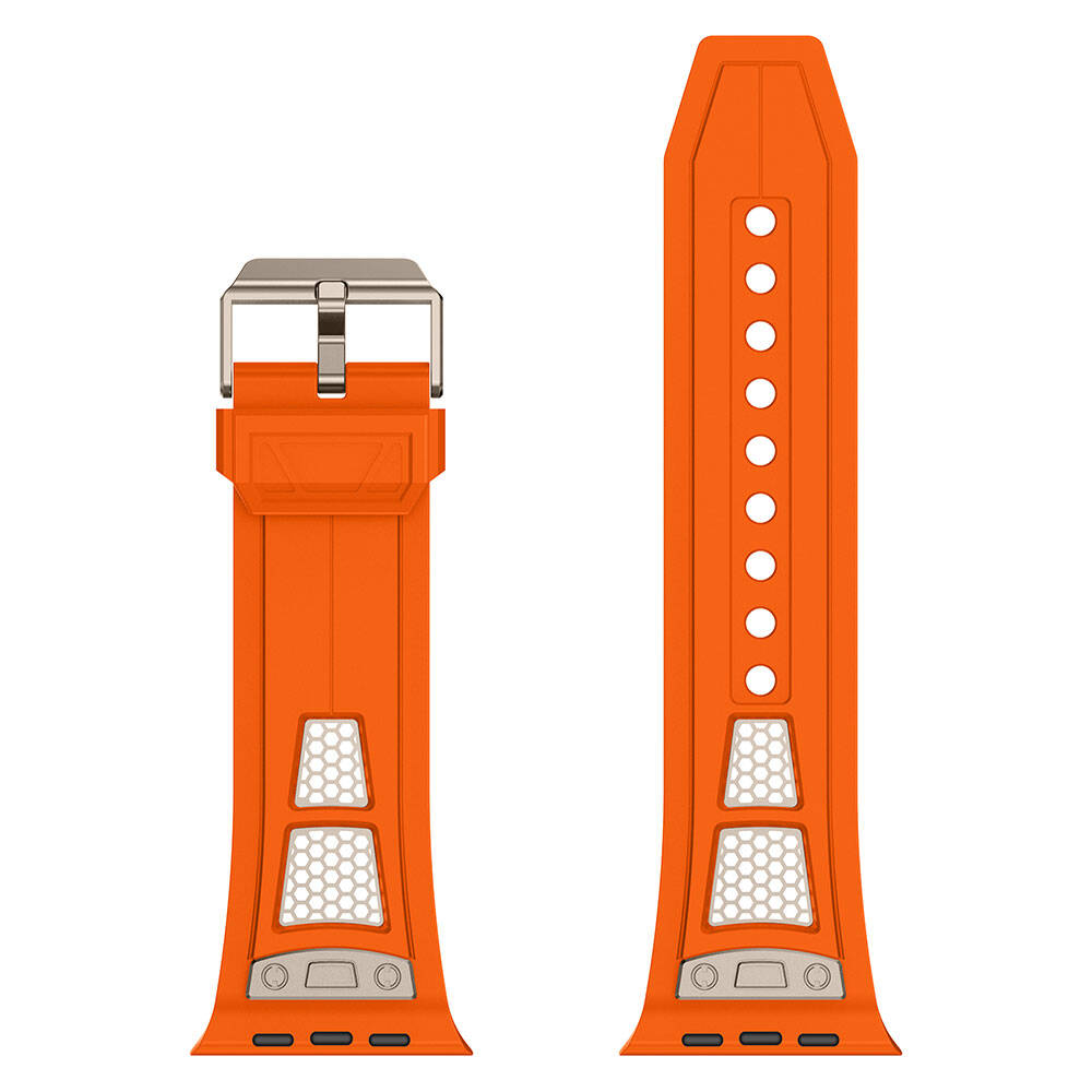 Apple Watch 7 45mm Uyumlu Kordon Zore KRD-117 Hava Alabilen Delikli Metal Süslemeli Desenli Silikon Kayış - 2