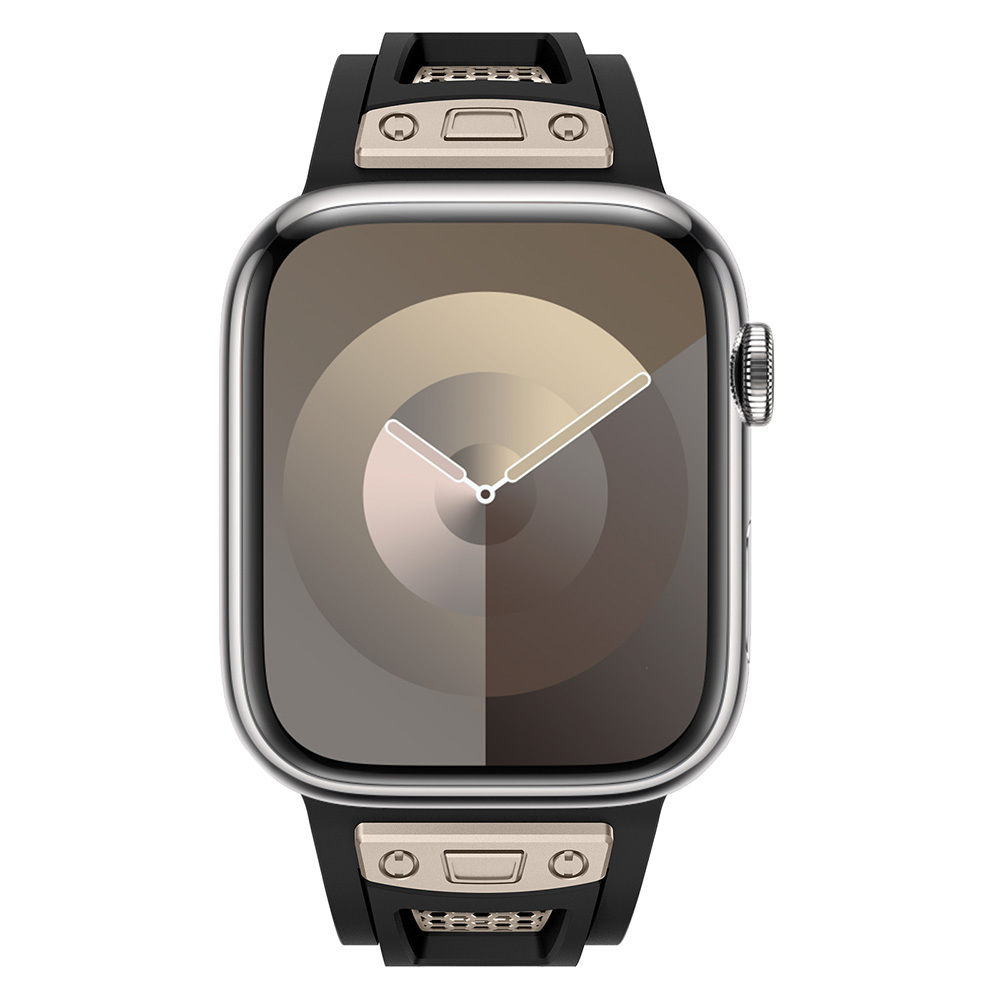 Apple Watch 7 45mm Uyumlu Kordon Zore KRD-117 Hava Alabilen Delikli Metal Süslemeli Desenli Silikon Kayış - 1