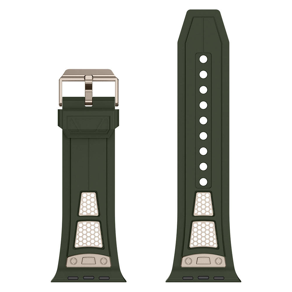 Apple Watch 42mm Uyumlu Kordon Zore KRD-117 Hava Alabilen Delikli Metal Süslemeli Desenli Silikon Kayış - 2