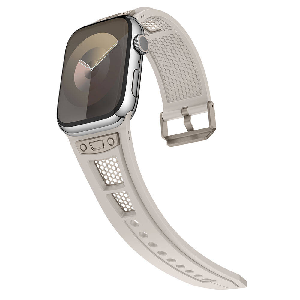 Apple Watch 42mm Uyumlu Kordon Zore KRD-117 Hava Alabilen Delikli Metal Süslemeli Desenli Silikon Kayış - 3