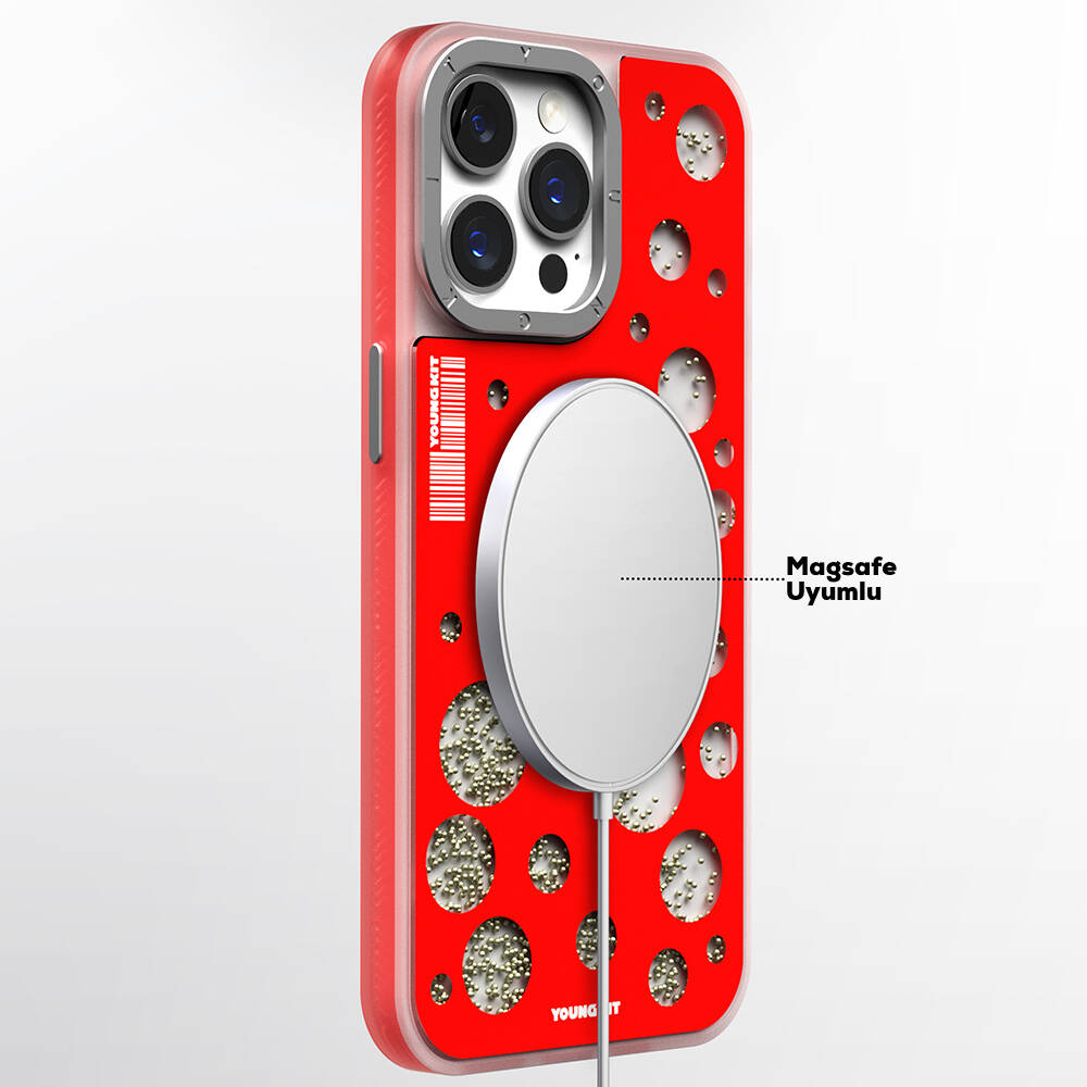 Apple iPhone 15 Pro Uyumlu Kılıf Magsafe Şarj Özellikli Youngkit Quicksand Beads Serisi Kapak - 7